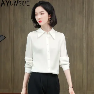 AYUNSUE 91.8% Silk Women's Blouses and Shirts Solid Long Sleeve Tops for Woman Classic Commuting Blouse Woman Clothes Одежда - AliExpress Shirts & Blouses