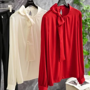 Silk Long Sleeve Shirt Stand Collar Knot Spring Fashion Women's Original Design Straight Cut Thin And Brea... - AliExpress Shirts & Blouses