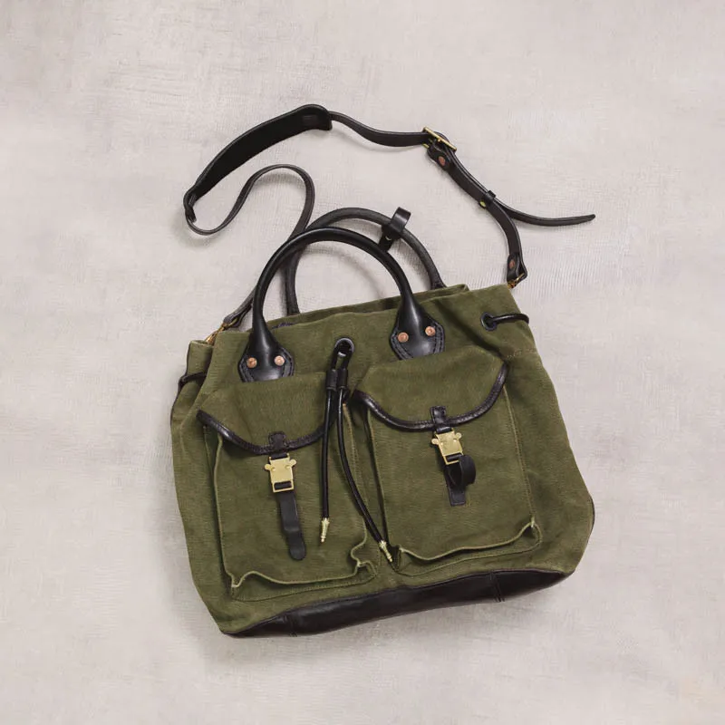 Fashion vintage designer handmade heavy canvas cowhide leather women's tote bag leisure luxury large capacity handbag travel bag - AliExpress Women's Handbags