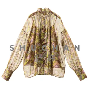 Elegant Paisley Blouse Thin French Natural Silk Georgette Printed Shirt + Suspender Two-piece Set Women's 42L0 - AliExpress Shirts & Blouses