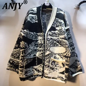 ANJY 2025 Autumn Winter New Women Fashion Color Block Elegant High-End Sweater Cardigan Coat Chic Ins Tide Loose Slimming A16347 - AliExpress Sweaters&Jumpers