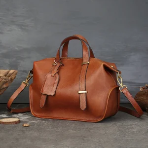 2026 Retro Solid Color Genuine Leather Handbag, Large Capacity, Design Boston Bag, Crossbody Women Designer Luxury Bag - AliExpress Women's Handbags