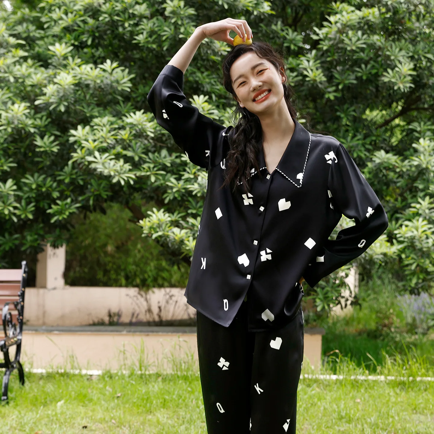 19MM Heavy 100% Mulberry Silk Printed Pajamas Set Women Long Sleeve 2 Pieces Satin Elegant Daily Outer Wear Loungewear Sleepwear - AliExpress Women's Sleep & Lounge