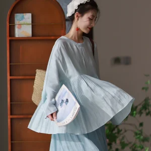 Slimming Spring New Women's Shirt Casual Style Long Sleeve Lenzing Lyocell And Flax Blend Floaty Doll Shirt Accordion Pleat - AliExpress Shirts & Blouses