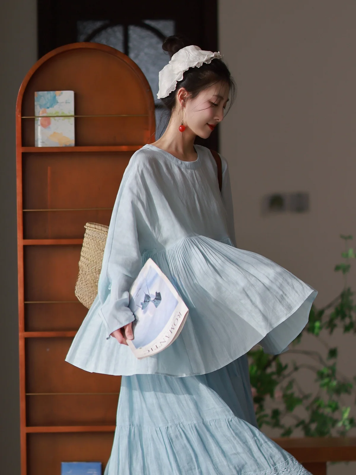 Slimming Spring New Women's Shirt Casual Style Long Sleeve Lenzing Lyocell And Flax Blend Floaty Doll Shirt Accordion Pleat - AliExpress Shirts & Blouses