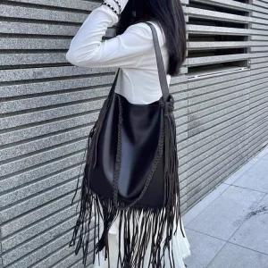  Fashion Vintage Tassels Genuine Leather Women bucket BagHandbag Real Leather Lady Underarm commuting Shoulder Crossbody Bag - AliExpress Women's Handbags