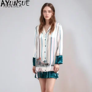 AYUNSUE 19MM 100% Mulberry Silk Night Dress for Women Spring Summer Clothes Pajama Sleepwear Long Sleeve Dresses Woman Пижама - AliExpress Women's Sleep & Lounge