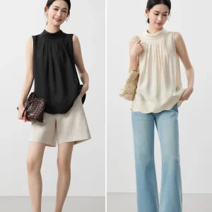 French light luxury detail control, pearlescent pleated sleeveless 26 spring and summer Muse temperament shirt women - AliExpress Shirts & Blouses