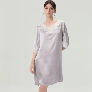 19MM 100% Mulberry Silk Women's Nightie Nightgown Lace Trim Half Sleeve Sleepshirt Sweet Nightdress Sleepwear Sexy Pajama Dress - AliExpress Women's Sleep & Lounge