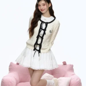 Sweet Loose Knitted Sweater for Women with Ribbon Bow Spring Cardigan Knitwear Comfortable Breathable Korean Sle Commute - AliExpress Sweaters&Jumpers