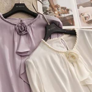 100%  Silk Long Sleeve Shirt Purple Color Woven Floral Design Heavyweight Genuine Silk Women's Premium Quality Top - AliExpress Shirts & Blouses