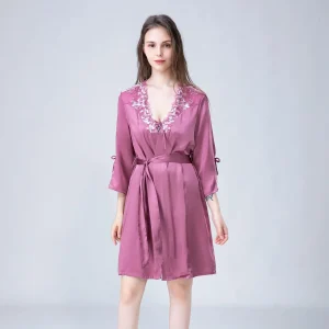 Women's Sexy Silk Robe and Chemise with Delicate Lace 100% Mulberry Silk Belted Kimono Nightgown Spring Autumn Loungewear Pajama - AliExpress Women's Sleep & Lounge