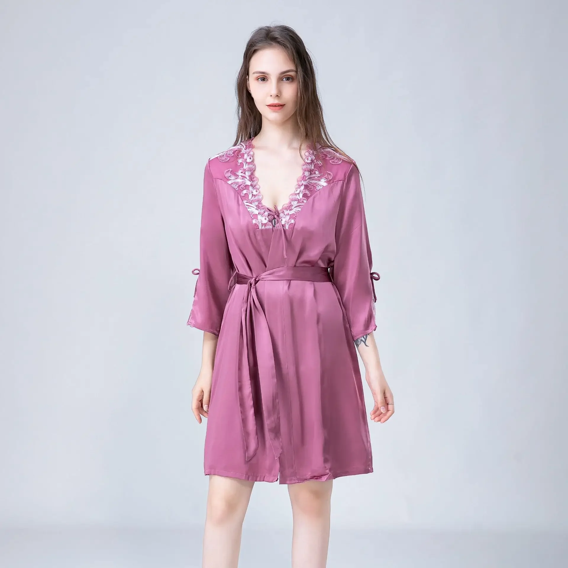 Women's Sexy Silk Robe and Chemise with Delicate Lace 100% Mulberry Silk Belted Kimono Nightgown Spring Autumn Loungewear Pajama - AliExpress Women's Sleep & Lounge