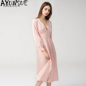 AYUNSUE 19MM 100% Real Silk Sexy Dresses Sleepwear Night Dress for Women Spring Summer Pajama Women's Home Clothes Streetwear - AliExpress Women's Sleep & Lounge
