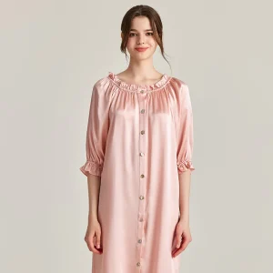 100% Mulberry Silk Ruffled Women Nightgown Sweet Nightdress Button Down Chemise Nightdress Plus Size Long Pajama Dress Nightie - AliExpress Women's Sleep & Lounge