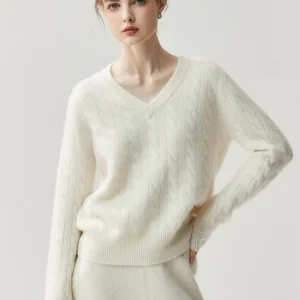 Autumn Winter Women's Sweater 100% Cashmere Knitwear V-neck Twist Flower Pullover Classic Solid Tops Office Lady Grace Clothing - AliExpress Sweaters&Jumpers