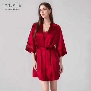 100% Mulberry Silk Pajama Dress Robe Set 2pcs Kimono Robe Gown Sexy Lingerie Lace Robe Women's Dress Nightgown Bathrobe Sets PJS - AliExpress Women's Sleep & Lounge