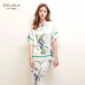 Cooling Ice Silk Pajamas Women Summer Short Sleeve Long Pants Set Anti-wrinkle Can Be Worn Outside Loungewear - AliExpress Women's Sleep & Lounge