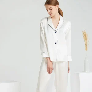 Women 100% Mulberry Silk Pajama Set Shawl Collar Long Sleeve Pants Luxury Sleepwear Loungewear Outdoor Casual Nightwear - AliExpress Women's Sleep & Lounge