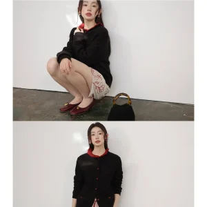 Detachable Collar Knitted Sweater Color Blo Casual Loose Fit Women's Faion Top Independent Bug 26ss 'Subtle Thought' - AliExpress Sweaters&Jumpers