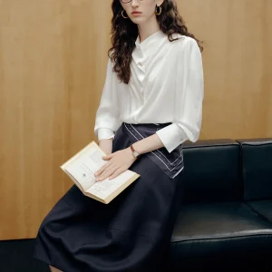 Famanxun Women's Acetate Satin Shirt V-neck Commute White Top French Style Straight Cut Long Sleeve Regular Length Button Clo... - AliExpress Shirts & Blouses