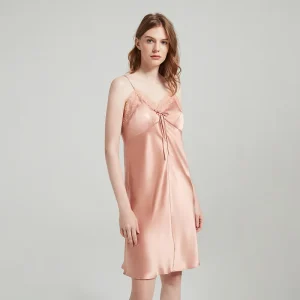 19 Momme 100% Mulberry Silk Camisole, Lace Trim & Bow Knot Nightgown, Sexy Backless Sleepwear Loungewear - AliExpress Women's Sleep & Lounge
