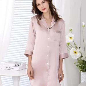 100% Mulberry Silk Chemise Lapel Nightdress Solid Color Pure Silk Button Up Nightshirt Long-sleeved Sleepshirts Nightgown Pajama - AliExpress Women's Sleep & Lounge