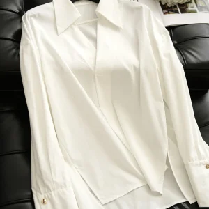 True Love Chaste White Shirt Loose Fit Commute Style Half Open V-Neck Spring Fashion Women's Cotton Long Sleeve Button up - AliExpress Shirts & Blouses