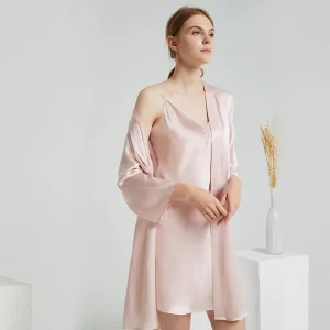 Women 100% Mulberry Silk Peignoir Set V Neck Slip Nightgown Three Quarter Sleeve Open Robe 2 PCS Luxury Silk Sleepwear Loungew - AliExpress Women's Sleep & Lounge