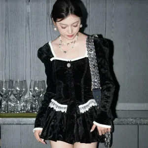 High-End Velvet irt with Lace Trim Square Collar ort Sle Long Sve Button Closure Pure Color Commute Sle Women's Top - AliExpress Shirts & Blouses