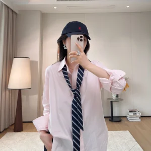 Pink Detachable Cotton Tie Women's Loose Fit irt Design Slimming Versatile Top Casual Sle Long Sve Button Closure - AliExpress Shirts & Blouses