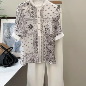 Lightweight Silk  Short Sleeve Shirt Floral Print Vintage Fashion French Style Loose Fit Breathable Women's Summer Top - AliExpress Shirts & Blouses