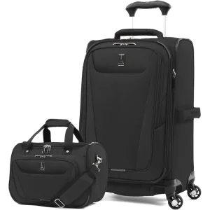 Expandable 2-Piece Carry-On Luggage Set with 4 Spinner Wheels, Underseat Tote, Lightweight Suitcase for Men & Women, Black - AliExpress Luggage