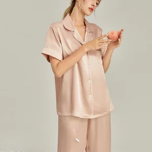 Summer New Women's Silk Pajamas Set Short Sleeved Top Trousers 100% Mulberry Silk for Comfortable Loungewear Outdoor Use XXL - AliExpress Women's Sleep & Lounge