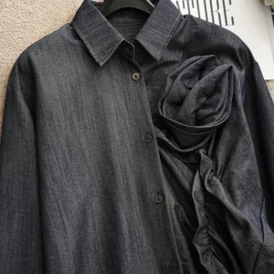 Stylish Blue Jeans Long Sleeve Shirt Women's Original Design Straight Cut Breathable Cotton Floral Decoration Button up Top - AliExpress Shirts & Blouses
