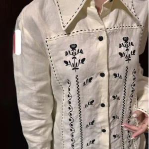 Heidd Early Spring Heavyweight Floral Embroidery Long Sleeve  Collar Linen Shirt Women's Commute Style Straight Cut - AliExpress Shirts & Blouses