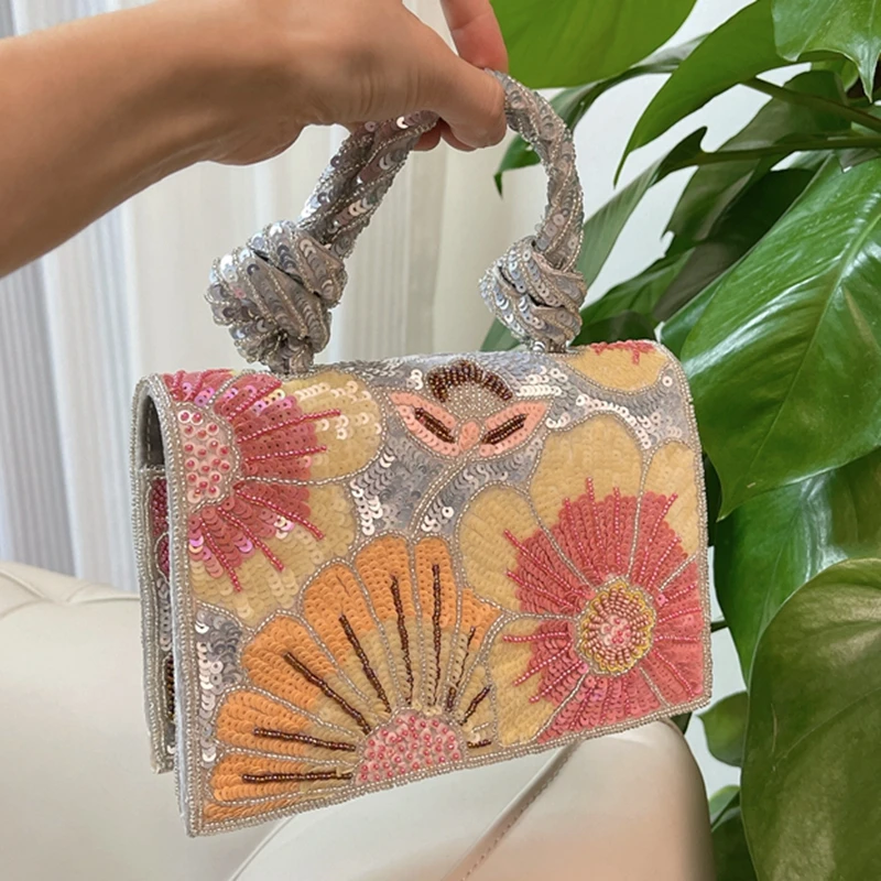 DOYUTIG Hot Sale Handmade Industry Nail Bead Sequin Daisy Tote Bag Embroidery Handbag For Wedding Party Fashion Evening Bag N007 - AliExpress Women's Handbags