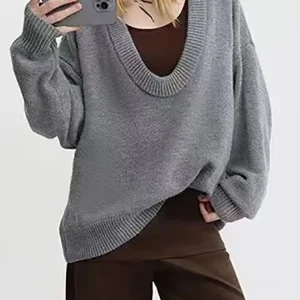 A versatile layering top for the 2025 autumn/winter collection, featuring a laid-back and loose deep U-neck wool knitted sweater - AliExpress Sweaters&Jumpers