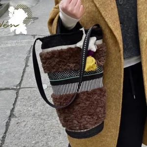 2025 Autumn New Original Canvas Bag With Splicing Color Contrast Large Capacity Water Bucket Single Shoulder Women's Bag Trendy - AliExpress Women's Handbags
