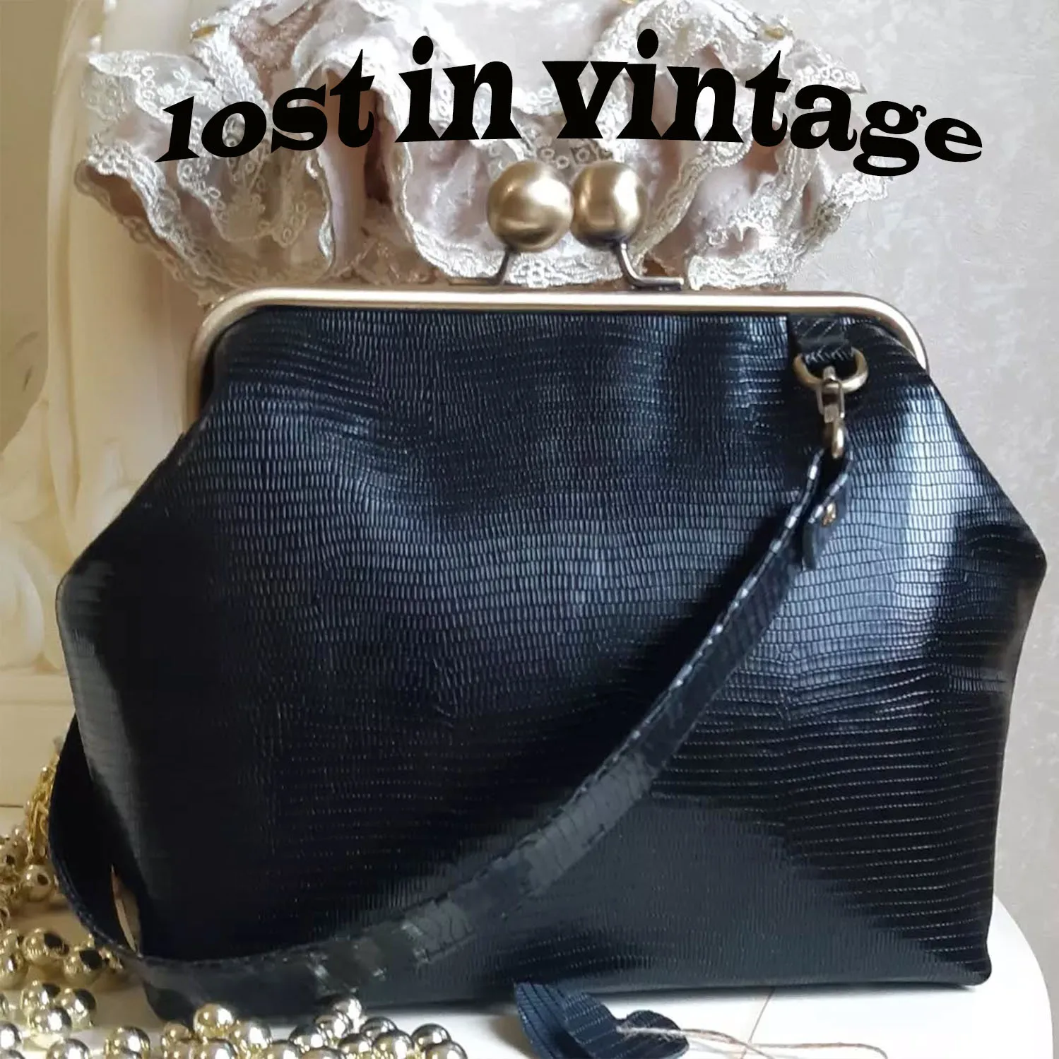 Lost In Vintage 34x23x10cm Slightly Clossy Leather Bags Kiss Lock Big Bronze At the Bottom are Installed Legs Evening Clutch - AliExpress Women's Handbags