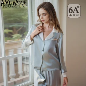 AYUNSUE 19Mm 100% Mulberry Silk Sleepwear Women 2026 Summer Clothes Pajama Set Long Sleeve Top Casual Pants Sets Pijama Feminino - AliExpress Women's Sleep & Lounge