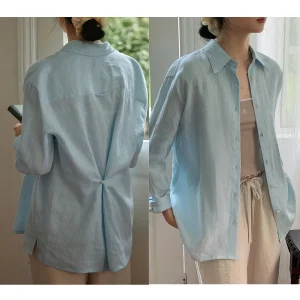 Nice People 2024SS Women's Linen Long Sleeve Shirt Loose Fit Back Button Physical Sun Protection Double Wear Style Commute Fa... - AliExpress Shirts & Blouses