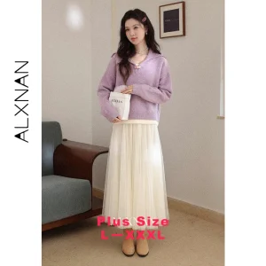 ALXNAN Plus Size Purple Sweater Winter Loose-fit Warm Casual Fake Two Piece Women's Sweater Fashion Wool Knitted Pullover D60131 - AliExpress Sweaters&Jumpers