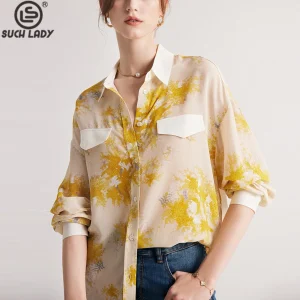 100% Natrual Real Silk Women's Shirt Turn Down Collar Long Sleeves Printed Fashion Blouse Tops - AliExpress Shirts & Blouses