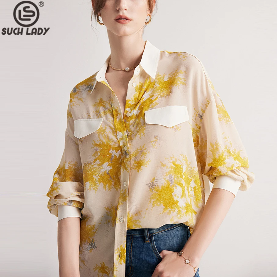 100% Natrual Real Silk Women's Shirt Turn Down Collar Long Sleeves Printed Fashion Blouse Tops - AliExpress Shirts & Blouses