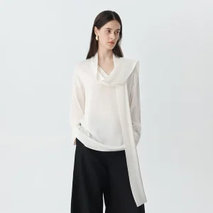 22Momme 100% Mulberry Silk Blouse Women 2026 New Elegant White Long Sleeve Shirt Draped Tie Collar Luxury Office Lady Formal Top - AliExpress Shirts & Blouses