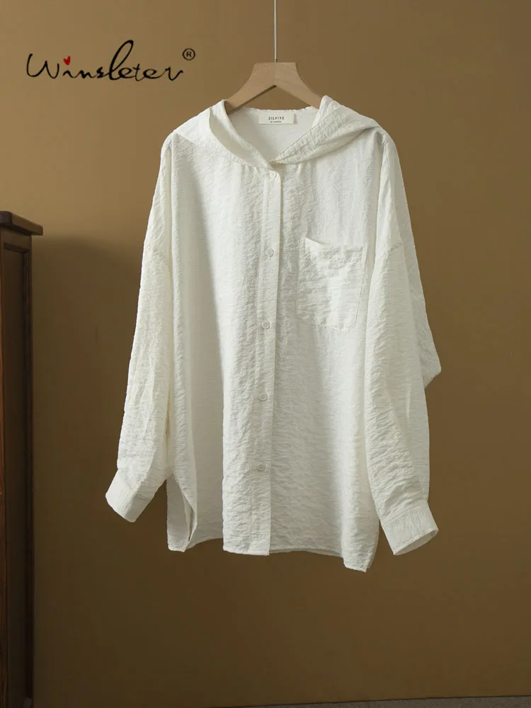 Winsleter-66.3%Dry Silk 33.7%Nylon Elegant Hooded Shirt, Long Sleeve Solid, Women Simplicity Casual Blouse, 2026 Autumn T68470CC - AliExpress Shirts & Blouses