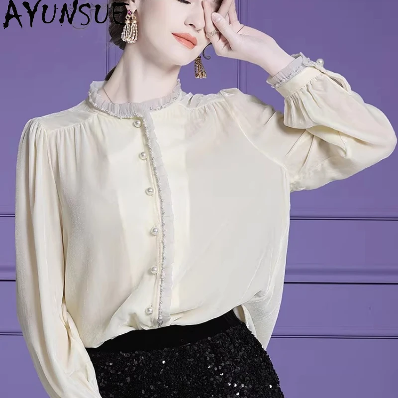 AYUNSUE 100% Real Mulberry Silk Womens Tops Elegant Shirts for Women 2026 Spring Silk Velvet Blouse Women Clothes Платье Женское - AliExpress Shirts & Blouses