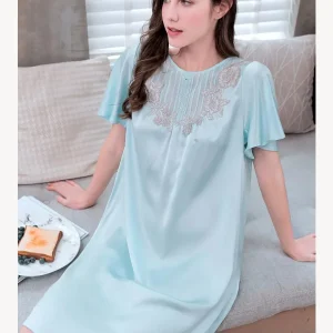 100% Mulberry Silk Short Sleeve Nightgowns Women Loose Elegant Nightdress Nightwear Room Wear One Piece Ladies Summer Sleepwear - AliExpress Women's Sleep & Lounge