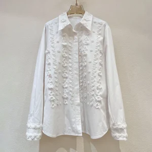 2025 Autumn Three-dimensional Flowers White Shirt Long Sleeve Sequins Embroidery Women Loose Cotton Top - AliExpress Shirts & Blouses